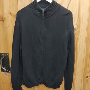 Vtg Grant Thomas Mens 100% Pima Cotton Black Full Zip Minimalist Australia Sz Lg